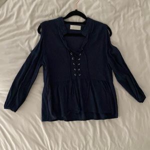 Women’s cold shoulder navy blue top